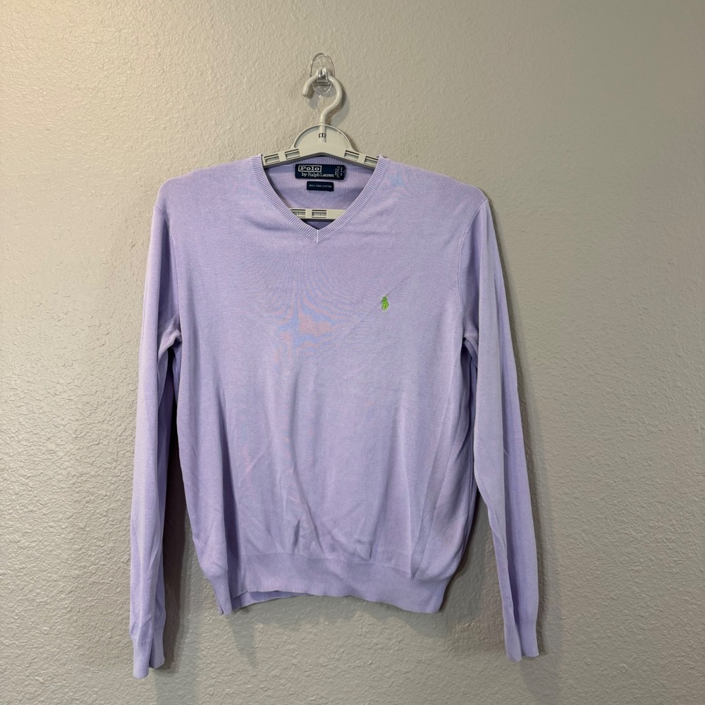 Polo‎ Ralph Lauren Men's Size M Lavender 100% Pima Cotton V-Neck Sweater